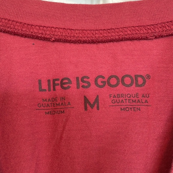 Life is Good sz M Red Graphic T-Shirt with “Take a Hike” man & backpack motif - Picture 3 of 8